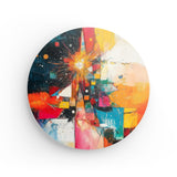 Rundes Wandbild | Sternsprung im Farbraum - Abstraktes Weihnachtsbild in leuchtenden Tönen