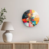 Rundes Wandbild | Sternsprung im Farbraum - Abstraktes Weihnachtsbild in leuchtenden Tönen