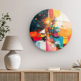 Rundes Wandbild | Sternsprung im Farbraum - Abstraktes Weihnachtsbild in leuchtenden Tönen