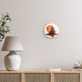 Rundes Wandbild | Minimalismus im Weihnachtslicht - Abstrakter Weihnachtsbaum in Rot und Schwarz