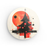 Rundes Wandbild | Minimalismus im Weihnachtslicht - Abstrakter Weihnachtsbaum in Rot und Schwarz