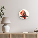 Rundes Wandbild | Minimalismus im Weihnachtslicht - Abstrakter Weihnachtsbaum in Rot und Schwarz