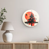 Rundes Wandbild | Minimalismus im Weihnachtslicht - Abstrakter Weihnachtsbaum in Rot und Schwarz
