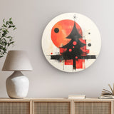 Rundes Wandbild | Minimalismus im Weihnachtslicht - Abstrakter Weihnachtsbaum in Rot und Schwarz