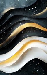 Poster (gerahmt) | Schneeleuchten und Sternenzug - Abstrakte Winterwellen in Schwarz, Weiß und Gold