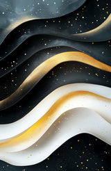 Poster (gerahmt) | Schneeleuchten und Sternenzug - Abstrakte Winterwellen in Schwarz, Weiß und Gold