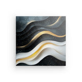 Leinwand - Stärke 2cm | Schneeleuchten und Sternenzug - Abstrakte Winterwellen in Schwarz, Weiß und Gold