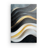 Leinwand - Stärke 2cm | Schneeleuchten und Sternenzug - Abstrakte Winterwellen in Schwarz, Weiß und Gold