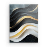 Leinwand - Stärke 2cm | Schneeleuchten und Sternenzug - Abstrakte Winterwellen in Schwarz, Weiß und Gold