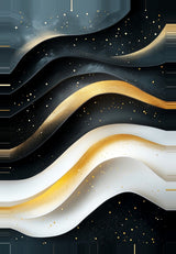 Leinwand - Stärke 2cm | Schneeleuchten und Sternenzug - Abstrakte Winterwellen in Schwarz, Weiß und Gold