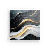 Leinwand - Stärke 2cm | Schneeleuchten und Sternenzug - Abstrakte Winterwellen in Schwarz, Weiß und Gold