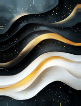 Leinwand (gerahmt) | Schneeleuchten und Sternenzug - Abstrakte Winterwellen in Schwarz, Weiß und Gold