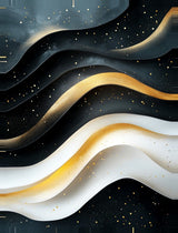 Leinwand (gerahmt) | Schneeleuchten und Sternenzug - Abstrakte Winterwellen in Schwarz, Weiß und Gold