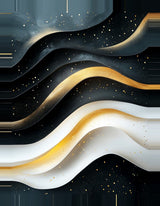 Leinwand (gerahmt) | Schneeleuchten und Sternenzug - Abstrakte Winterwellen in Schwarz, Weiß und Gold