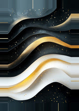 Leinwand (gerahmt) | Schneeleuchten und Sternenzug - Abstrakte Winterwellen in Schwarz, Weiß und Gold