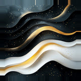 Leinwand (gerahmt) | Schneeleuchten und Sternenzug - Abstrakte Winterwellen in Schwarz, Weiß und Gold