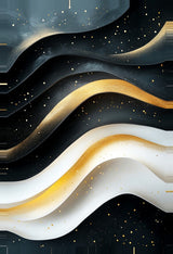Leinwand (gerahmt) | Schneeleuchten und Sternenzug - Abstrakte Winterwellen in Schwarz, Weiß und Gold