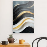 Photoboard / Hartschaum | Schneeleuchten und Sternenzug - Abstrakte Winterwellen in Schwarz, Weiß und Gold