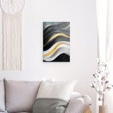 Photoboard / Hartschaum | Schneeleuchten und Sternenzug - Abstrakte Winterwellen in Schwarz, Weiß und Gold