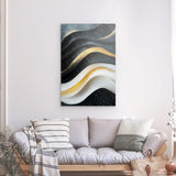 Photoboard / Hartschaum | Schneeleuchten und Sternenzug - Abstrakte Winterwellen in Schwarz, Weiß und Gold