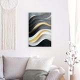 Photoboard / Hartschaum | Schneeleuchten und Sternenzug - Abstrakte Winterwellen in Schwarz, Weiß und Gold