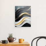 Photoboard / Hartschaum | Schneeleuchten und Sternenzug - Abstrakte Winterwellen in Schwarz, Weiß und Gold