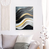 Photoboard / Hartschaum | Schneeleuchten und Sternenzug - Abstrakte Winterwellen in Schwarz, Weiß und Gold