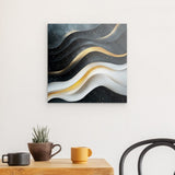 Photoboard / Hartschaum | Schneeleuchten und Sternenzug - Abstrakte Winterwellen in Schwarz, Weiß und Gold