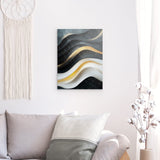 Photoboard / Hartschaum | Schneeleuchten und Sternenzug - Abstrakte Winterwellen in Schwarz, Weiß und Gold