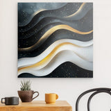 Photoboard / Hartschaum | Schneeleuchten und Sternenzug - Abstrakte Winterwellen in Schwarz, Weiß und Gold