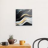 Photoboard / Hartschaum | Schneeleuchten und Sternenzug - Abstrakte Winterwellen in Schwarz, Weiß und Gold