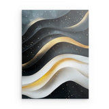 Alu Dibond (matt) | Schneeleuchten und Sternenzug - Abstrakte Winterwellen in Schwarz, Weiß und Gold