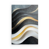 Alu Dibond (matt) | Schneeleuchten und Sternenzug - Abstrakte Winterwellen in Schwarz, Weiß und Gold