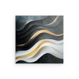 Alu Dibond (matt) | Schneeleuchten und Sternenzug - Abstrakte Winterwellen in Schwarz, Weiß und Gold