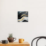 Alu Dibond (matt) | Schneeleuchten und Sternenzug - Abstrakte Winterwellen in Schwarz, Weiß und Gold