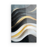 Acrylglas | Schneeleuchten und Sternenzug - Abstrakte Winterwellen in Schwarz, Weiß und Gold