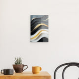 Acrylglas | Schneeleuchten und Sternenzug - Abstrakte Winterwellen in Schwarz, Weiß und Gold