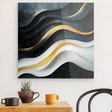 Acrylglas | Schneeleuchten und Sternenzug - Abstrakte Winterwellen in Schwarz, Weiß und Gold