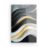 Acrylglas auf Alu-Dibond | Schneeleuchten und Sternenzug - Abstrakte Winterwellen in Schwarz, Weiß und Gold