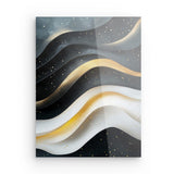 Acrylglas auf Alu-Dibond | Schneeleuchten und Sternenzug - Abstrakte Winterwellen in Schwarz, Weiß und Gold