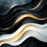 Acrylglas auf Alu-Dibond | Schneeleuchten und Sternenzug - Abstrakte Winterwellen in Schwarz, Weiß und Gold