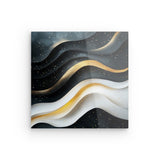 Acrylglas auf Alu-Dibond | Schneeleuchten und Sternenzug - Abstrakte Winterwellen in Schwarz, Weiß und Gold