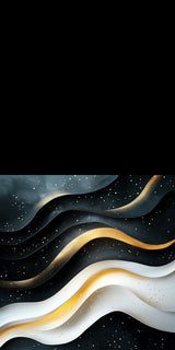 Plüschkissen (Schwarz) | Schneeleuchten und Sternenzug - Abstrakte Winterwellen in Schwarz, Weiß und Gold