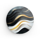 Rundes Wandbild | Schneeleuchten und Sternenzug - Abstrakte Winterwellen in Schwarz, Weiß und Gold