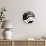 Rundes Wandbild | Schneeleuchten und Sternenzug - Abstrakte Winterwellen in Schwarz, Weiß und Gold