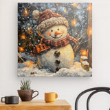 Leinwand - Stärke 2cm | Frostige Magie - Stimmungsvolles Schneemann-Bild im Flockenfall