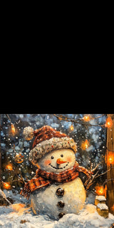 Plüschkissen (Schwarz) | Frostige Magie - Stimmungsvolles Schneemann-Bild im Flockenfall