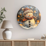 Rundes Wandbild | Frostige Magie - Stimmungsvolles Schneemann-Bild im Flockenfall