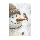 Poster ab 15 EUR | Schneegeflüster auf Karottennase - Malerischer Schneemann mit Vogel