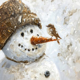 Poster ab 15 EUR | Schneegeflüster auf Karottennase - Malerischer Schneemann mit Vogel